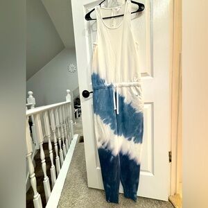 White and Blue Tie-Dye Jumpsuit